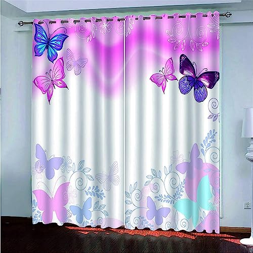 Generic Vorhang Blickdicht 3D Einfacher Rosa Schmetterling Muster Ösenschal 2Er Set Fenster Gardinen Mit Ösen Verdunkelungsvorhang Wohnzimmer Kinderzimmer T von Generic