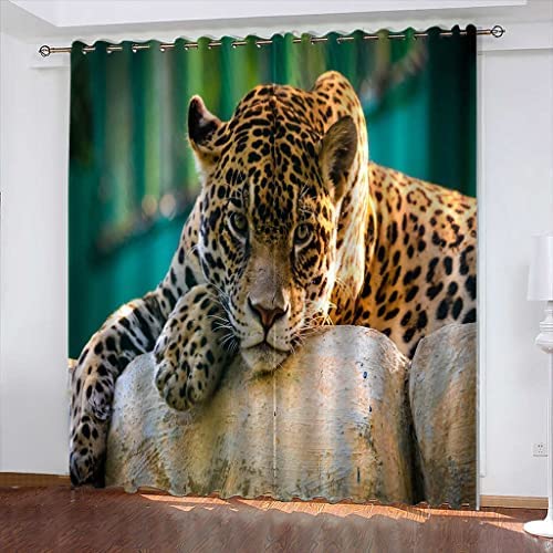 Vorhang Kinderzimmer Junge Tierischer Leopard 3D Digitaldruck Druckmuster Öse Thermisch Isoliert 90% Für Schlafzimmer Wohnzimmer ​Kinderzimmer Junge Mit Mädchen 150(B) X166(H) cm von Generic