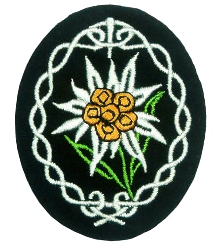 WW2 German Mountain Division Elite Edelweiss Patch (8,9 cm) Militär-Taktik Moral bestickt zum Aufbügeln oder Aufnähen Abzeichen DIY Kostüm Sammlerstück Repro Geschenk Patches von Generic