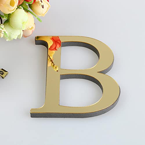 Wandaufkleber 3D, 15 cm, Gold - ganzes Alphabet u. Zahlen - Wanddekoration groß Spiegel Deko Home Wand Hochzeit Aufkleber klein Acryl Wandtattoo Partydeko Dekobuchstaben Medium Bar - Buchstabe B von Generic