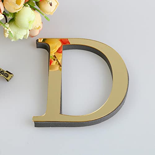 Wandaufkleber 3D, 15 cm, Gold - ganzes Alphabet u. Zahlen - Wanddekoration groß Spiegel Deko Home Wand Hochzeit Aufkleber klein Acryl Wandtattoo Partydeko Dekobuchstaben Medium Bar - Buchstabe D von Generic