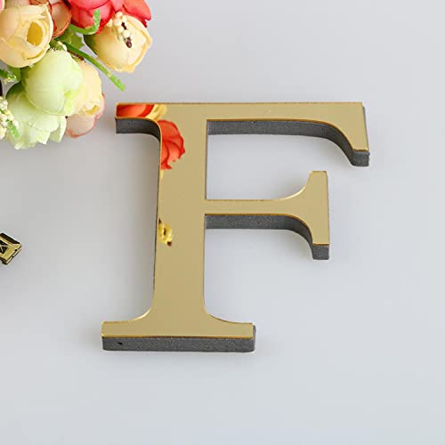 Wandaufkleber 3D, 15 cm, Gold - ganzes Alphabet u. Zahlen - Wanddekoration groß Spiegel Deko Home Wand Hochzeit Aufkleber klein Acryl Wandtattoo Partydeko Dekobuchstaben Medium Bar - Buchstabe F von Generic