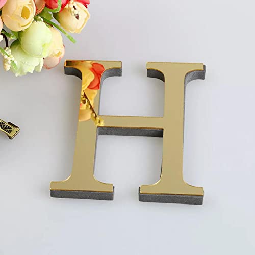 Wandaufkleber 3D, 15 cm, Gold - ganzes Alphabet u. Zahlen - Wanddekoration groß Spiegel Deko Home Wand Hochzeit Aufkleber klein Acryl Wandtattoo Partydeko Dekobuchstaben Medium Bar - Buchstabe H von Generic