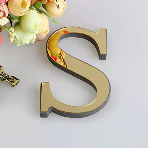 Wandaufkleber 3D, 15 cm, Gold - ganzes Alphabet u. Zahlen - Wanddekoration groß Spiegel Deko Home Wand Hochzeit Aufkleber klein Acryl Wandtattoo Partydeko Dekobuchstaben Medium Bar - Buchstabe S von Generic