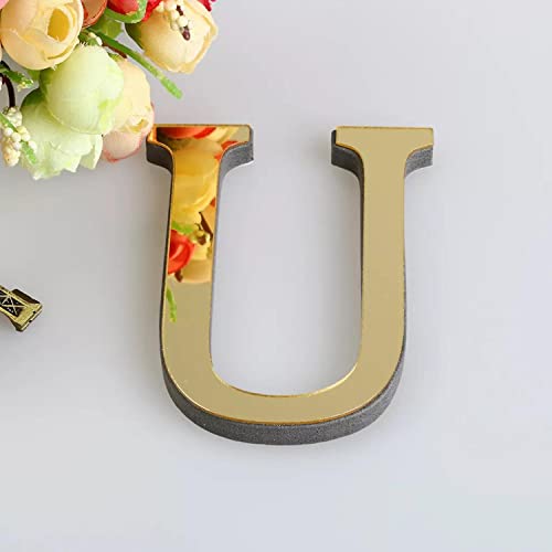 Wandaufkleber 3D, 15 cm, Gold - ganzes Alphabet u. Zahlen - Wanddekoration groß Spiegel Deko Home Wand Hochzeit Aufkleber klein Acryl Wandtattoo Partydeko Dekobuchstaben Medium Bar - Buchstabe U von Generic