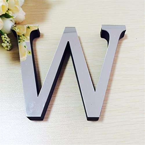 Wandaufkleber 3D, 15 cm, Silber - ganzes Alphabet u. Zahlen - Wanddekoration groß Spiegel Deko Home Wand Hochzeit Aufkleber klein Acryl Wandtattoo Partydeko Dekobuchstaben Medium Bar - Buchstabe W von Generic