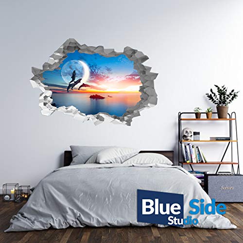 Wandtattoo / Wandaufkleber, Motiv Springende Delfine, 3D-Loch in der Wand, 105cm x 69cm von Generic