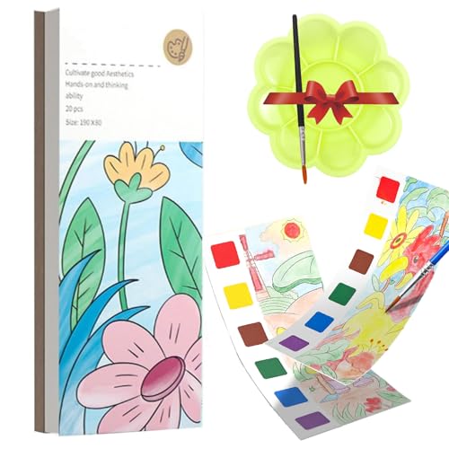 Watercolor Book with Paint on Page, Mini Watercolor Paint Pad, Pocket Watercolor Painting Book, with Paint Brush & Color Palette (A) von Generic