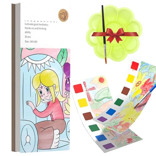 Watercolor Book with Paint on Page, Mini Watercolor Paint Pad, Pocket Watercolor Painting Book, with Paint Brush & Color Palette (B) von Generic