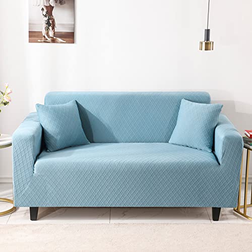 Weicher Sofabezug aus Jacquardstoff, Stretch-Sofabezug, universelle, einfarbige Couchbezüge mit elastischer Unterseite, Rutschfester Schaumstoff – Blau – 2-Sitzer (145–180 cm) von Generic