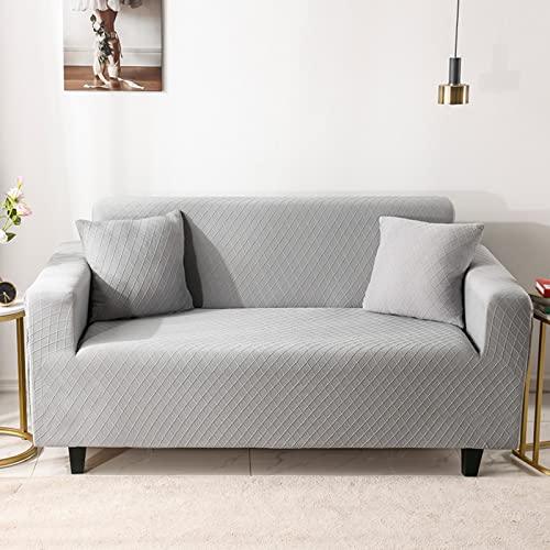 Weicher Sofabezug aus Jacquardstoff, Stretch-Sofabezug, universelle, einfarbige Couchbezüge mit elastischer Unterseite, Rutschfester Schaumstoff – Grau – 3-Sitzer (185–230 cm) von Generic