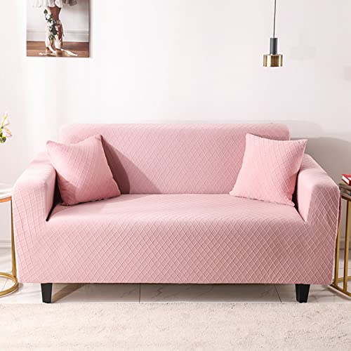 Weicher Sofabezug aus Jacquardstoff, Stretch-Sofabezug, universeller, einfarbiger Couchbezug mit elastischer Unterseite, Rutschfester Schaumstoff, Rosa, 2-Sitzer (145–180 cm) von Generic