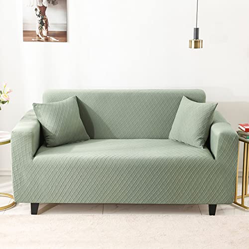 Weicher Sofabezug aus Jacquardstoff, Stretch-Sofabezug, universeller, einfarbiger Couchbezug mit elastischer Unterseite, Rutschfester Schaumstoff – Grün – 1 Sitzer (90–140 cm) von Generic