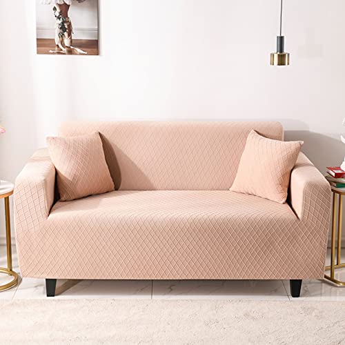 Weicher Sofabezug aus Jacquardstoff, Stretch-Sofabezug, universeller, einfarbiger Couchbezug mit elastischer Unterseite, Rutschfester Schaumstoff – Orange – 3-Sitzer (185–230 cm) von Generic