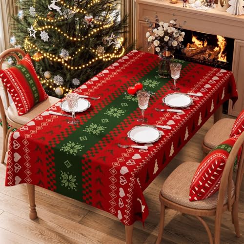 Weihnachten Tischdecke Neujahr Tischdecken Wiederverwendbare Tischdecke Tischdekoration Weihnachten Tischdecken Party Abendessen Geschirr Dekorationen(Size:140X240CM,Color:A) von Generic