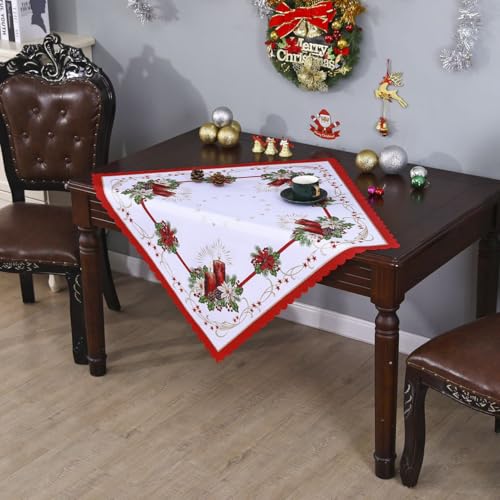 Weihnachtliche Tischdecke bedruckt, 85 cm x 85 cm, Polyester, rot-weiß von Generic