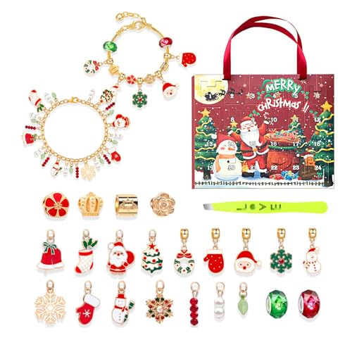 Weihnachts-Adventskalender, 2024 Adventskalender für Mädchen – Schmuckherstellungsset, 24-Tage-Weihnachts-Countdown-Kalender, Ornamentarmbänder für Weihnachten von Generic