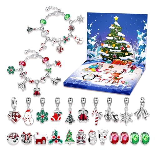 Weihnachts-Adventskalender-Armband – 24-Tage-Countdown-Armbänder | Einsteiger-Schmuckherstellungsset für Kinder, Weihnachtsschmuckset für Mädchen, Schmuckherstellungsset von Generic