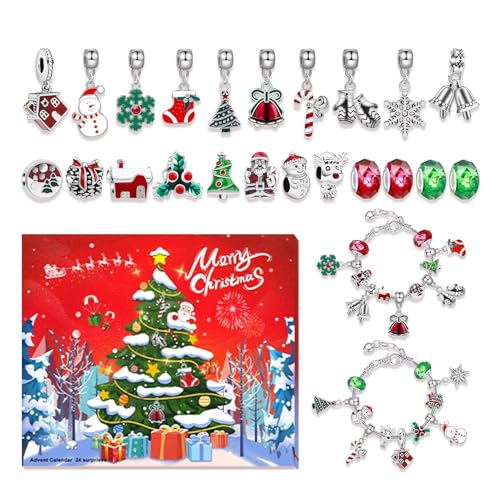 Weihnachts-Countdown-Armband - Adventskalender 2024 Schmuck, Armband mit 22 Charm-Perlen Countdown-Kalender | Einsteigerfreundliches Schmuckherstellungsset für Klassenkameraden und Freundinnen von Generic