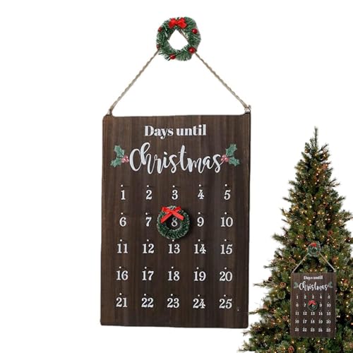 Weihnachts-Countdown-Kalender aus Holz, Countdown bis Weihnachten, hölzernes Kalenderschild, saisonale Vintage-Eleganz, 25-Tage-Countdown-Schild für Schlafzimmer, Arbeitszimmer von Generic