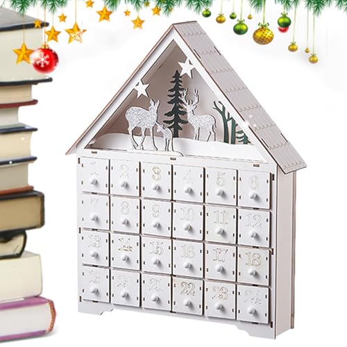 Weihnachts-Countdown-Kalender aus Holz,Weißer Weihnachts-Adventskalender mit 24 Schubladen und LED-Lichtern | Tischdekoration, Weihnachts-Countdown-Dekoration von Generic