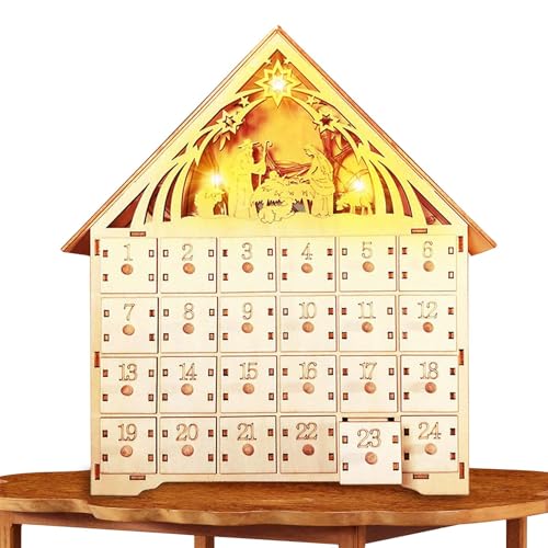 Weihnachts-Countdown-Kalender aus Holz – Countdown- , Adventskalender aus Holz, mit 24 Aufbewahrungsschubladen, Weihnachtskalender aus Holz, Countdown für ca von Generic