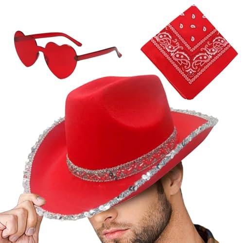 Weihnachts-Cowboyhüte, Cowboyhüte, Cowboy-Hut, Cosplay-Hut, Westernhut, Partyhut mit 3-facher Herzbrille, Cowboy-Hut von Generic