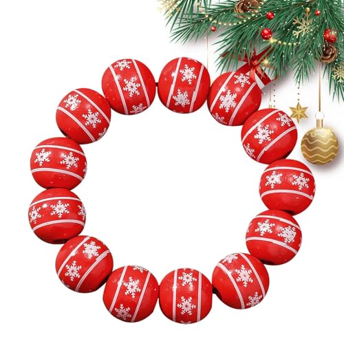 Weihnachts-Holzperlen-Armbänder, Perlen-Adrette Schneeflocken-Elch-Druck-Weihnachts-Wickelarmbänder, Wickelarmbänder für Männer und Frauen, runde Bastelperle in Rot, Grün, Rosa für Männer und Frauen von Generic