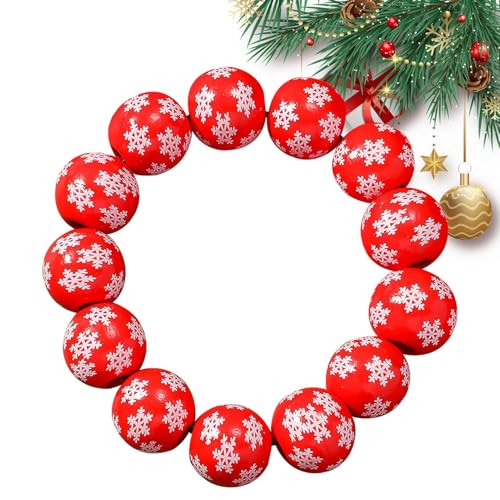 Weihnachts-Holzperlen-Armbänder, Perlen-Adrette Schneeflocken-Elch-Druck-Weihnachts-Wickelarmbänder – Wickelarmbänder für Männer und Frauen, rot, grün, rosa, runde Bastelperle für Männer und Frauen von Generic