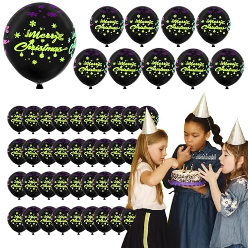 Weihnachts-Leuchtballons, Neon-Leuchtballons,50 Stück Latex-Neonballons 12 Zoll fluoreszierende Ballons - Schneeflocken-Leuchtballons, Schwarzlicht-Elch-Weihnachtsdekoration für Hochzeit und Geburtsta von Generic