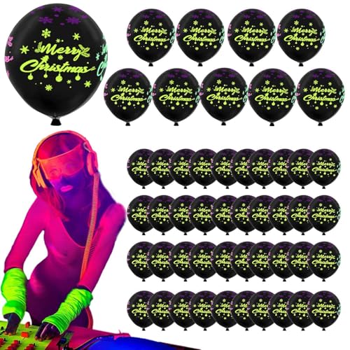 Weihnachts-Leuchtballons, Neon-Leuchtballons - 12 Zoll fluoreszierende Luftballons Latex 50 Stück Neonballons | Schneeflocken-Weihnachtsdekor-Elch-Schwarzlicht-Leuchtballons zum Geburtstag von Generic