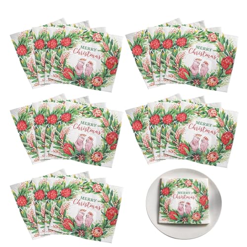 Weihnachts-Papierservietten,Weihnachtsservietten-Papier | Dekorative Partyservietten Frohe Weihnachten Dessertservietten,16,5 x 16,5 cm Weihnachts-Papierservietten, Handtuch, rot-grüner Kranz, Weihnac von Generic