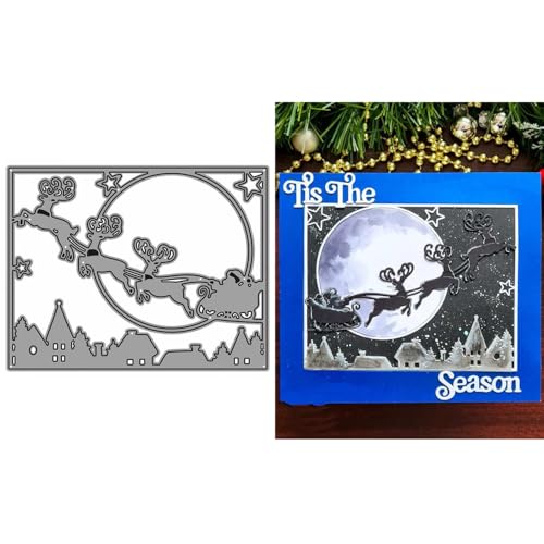 Weihnachts-Stanzformen für Kartenherstellung, Schlitten und Mond, Metall-Stanzformen für Papier, Scrapbooking, DIY-Schablonen für Album, Party, Hochzeit, Festivals, Dekoration von Generic