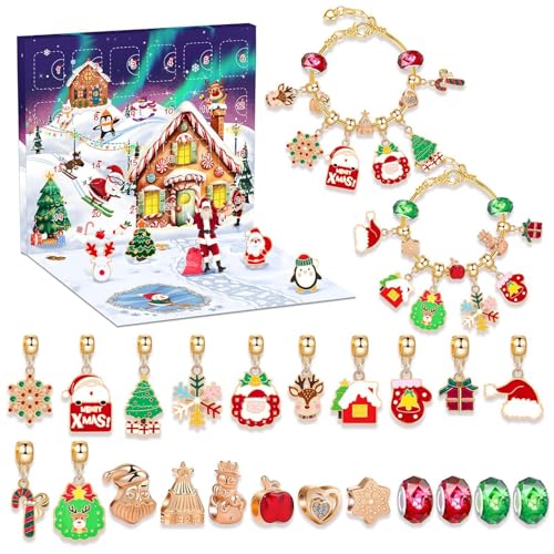 Weihnachtsarmband-Set – Armband-Bastelkalender, Armbandherstellung Advent | Countdown-Schmuckherstellungsset, Mädchen-Schmuck-Charm-Set, Advents-Charm-Armband-Set für Kinder, Kleinkinder, Mädchen und von Generic