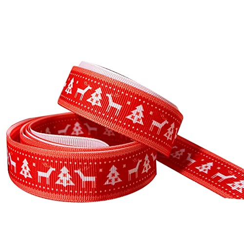 Weihnachtsband 2 m x 22 mm breit, ideal für Accessoires, Kuchendekoration (roter und weißer Hirsch) von My Ribbon Laces