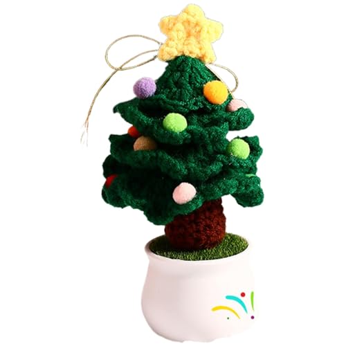 Weihnachtsbaum gehäkelte Blumen Topfpflanze, gestrickter Weihnachtsbaum - Kreative tragbare gestrickte Ornament-Häkelblumen,Festliche künstliche Blumen häkeln Weihnachtsbaumschmuck für Weihnachten, Ge von Generic