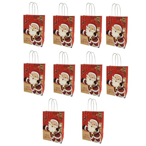 Weihnachtsgeschenktüten - Weihnachts-Tragetaschen Mit Griffen, 10 Stück Goodie Bags Aus Kraftpapier | Jederzeit Wiederverwendbar, Griffdesign Für Die Dekoration von Generic