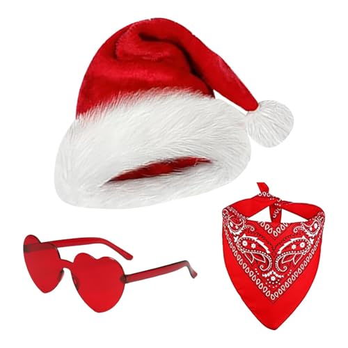 Weihnachtshut-Set, Weihnachtsmannhüte - Partyhüte mit Westernhut, 3 x Weihnachtsfeierhut mit Bandana und Herzbrille, Cowgirl-Hut P von Generic