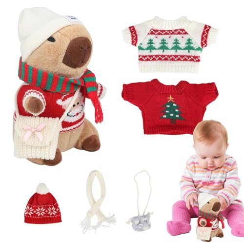 Weihnachtskapybara Plüsch - Capybara Puppe Mit Winterkostüm, Kleidung Hutbeutel Schalbara Plüsch | Interaktives Dress -up -Plüschspielzeug, Sammlerspielzeug Weihnachtsdekoration Für Wohnzimmer Schlafz von Generic