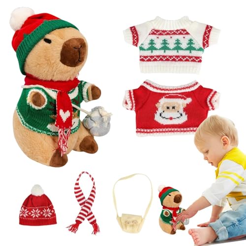 Weihnachtskapybara Plüsch - Capybara Puppe Mit Winterkostüm, Kleidung Hutbeutel Schalbara Plüsch | Interaktives Dress -up -Plüschspielzeug, Sammlerspielzeug Weihnachtsdekoration Für Wohnzimmer Schlafz von Generic