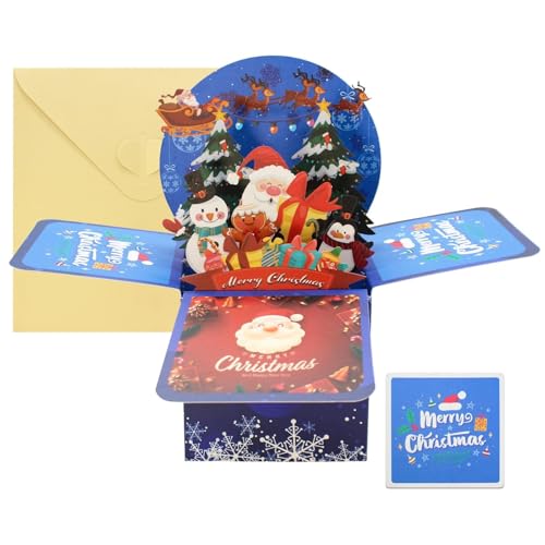 Weihnachtskarten, 3D Weihnachtskarte mit Pop-Up-Baum Geschenken und Schneemännern, Weihnachtskarten mit umschlag, Klappkarten Edel weihnachten karten Christmas cards English Weihnachtskarte (1 Set) von Generic