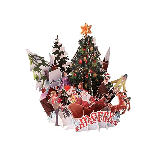 Weihnachtskarten, Handgefertigte 3D-Weihnachtskarte mit Baum Weihnachtsmann und Rentier, Weihnachtskarten mit umschlag, Klappkarten Grußkarten Edel weihnachten karten Christmas cards English (1) von Generic