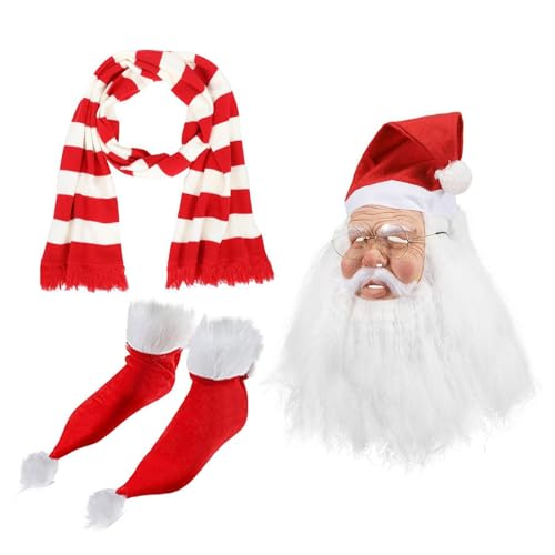 Weihnachtsmann-Kostüm, Weihnachts-Bartmaske mit Schal und Socken, Urlaubskostüm-Set, Cosplay-Kostüm-Requisiten für Bühnenauftritte von Generic