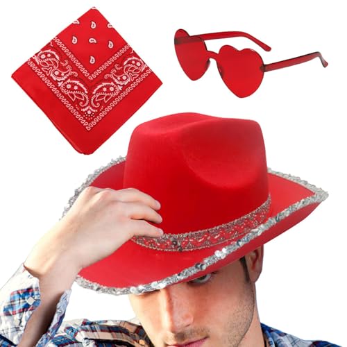 Weihnachtsmannhut, Cowgirl-Hut für Weihnachten, Partyhüte mit Westernhut | 3 x Weihnachtsfeierhut mit Bandana und Herzbrille, Cowgirl-Hut für Partys, von Generic