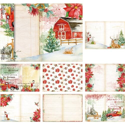 Weihnachtsmusterpapier 8 Blatt A5-Format Vintage-Weihnachts-Scrapbooking gemustertes Papier einseitiges dekoratives Bastelpapier von Generic