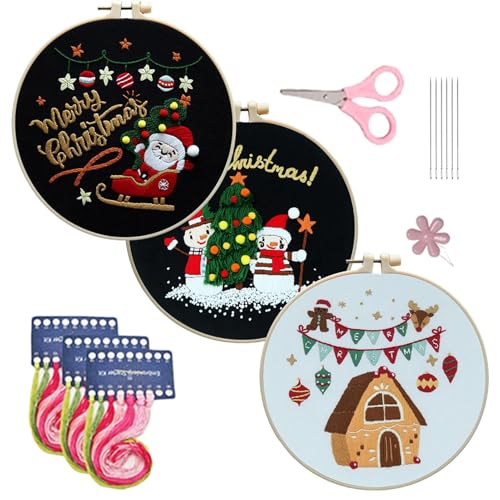 Weihnachtsstickerei-Kits, Winter-Stickset, Stickset für Weihnachtsornamente für Anfänger | Stickset Weihnachtsornament, Strickset mit Weihnachtsmotiven, Weihnachtshandwerksbedarf von Generic