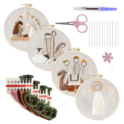 Weihnachtsstickerei-Set, Stickset für Anfänger, handgefertigtes Weihnachtshandwerk für die Jesus-Krippenszene, Heimzimmerdekoration, Anfänger-Kit mit Stickerei s von Generic