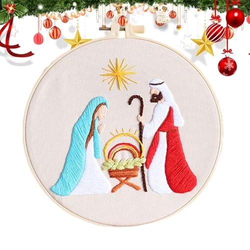 Weihnachtsstickerei-Set, Weihnachts-Stickerei-Sets für Erwachsene – Set mit christlichen Stickornamenten | Zubehör-Set für Stickrahmen für Christentum der Geburt von Generic