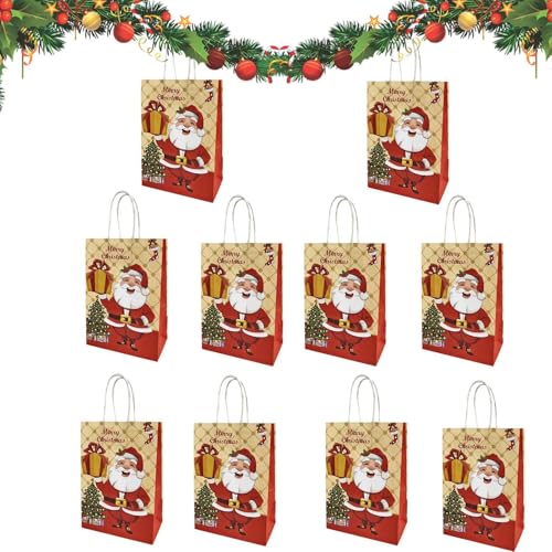 Weihnachtstaschen – Entzückende Weihnachts-Tragetaschen mit Griffen, Tragbare 10 Stück Goodie Bags sorgen für Weihnachtsstimmung | können jederzeit wiederverwendet werden, Griffdesign für Weihnachtsge von Generic