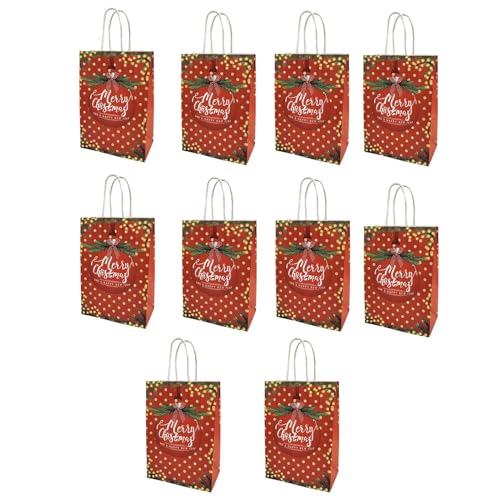 Weihnachtstaschen - Weihnachts-Tragetaschen Mit Griffen, 10 Stück Goodie Bags Aus Kraftpapier | Jederzeit Wiederverwendbar, Griffdesign Für Die Dekoration Geschenken von Generic